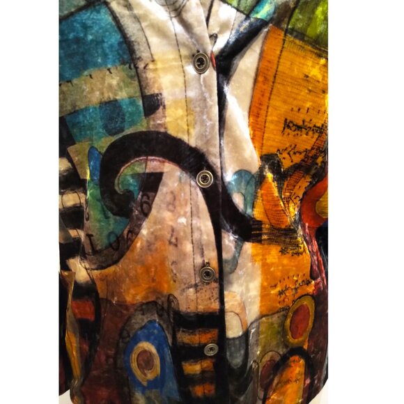 RARE!! Vintage Dolcezza Simply Art Artsy Velvet Painting Print Button Up Shirt - Picture 13 of 16